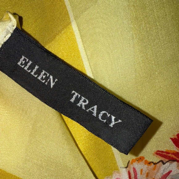 Ellen Tracy 100% Silk Yellow Floral Scarf – Elegant Accessory - Picture 8 of 9